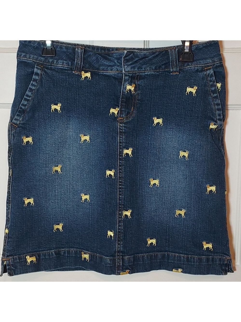 Vintage Lilly Pulitzer Women's Dog Embroidered Denim Mini Skirt Size 4 Y2K